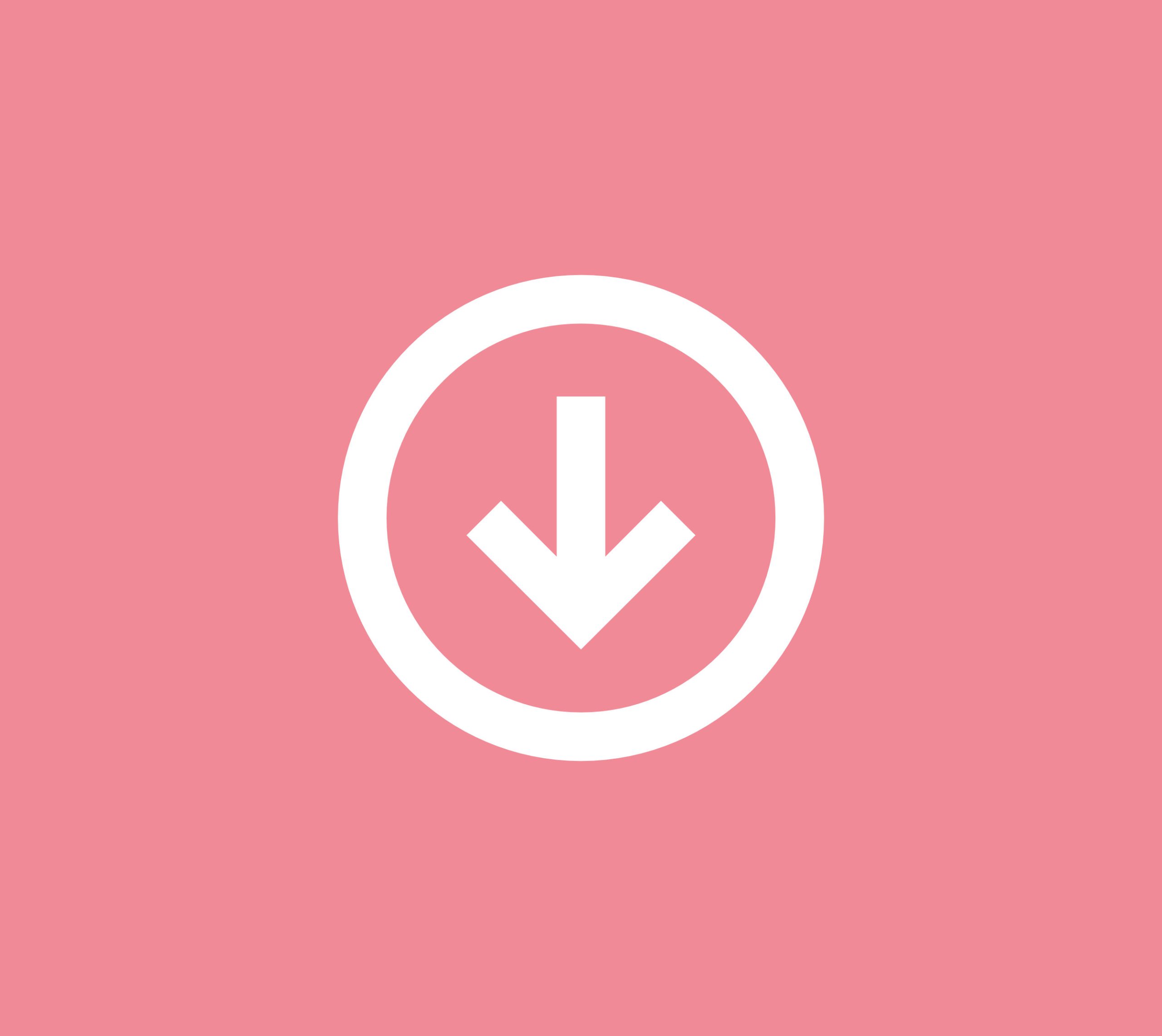 white downward arrow in a white circle with a pink background